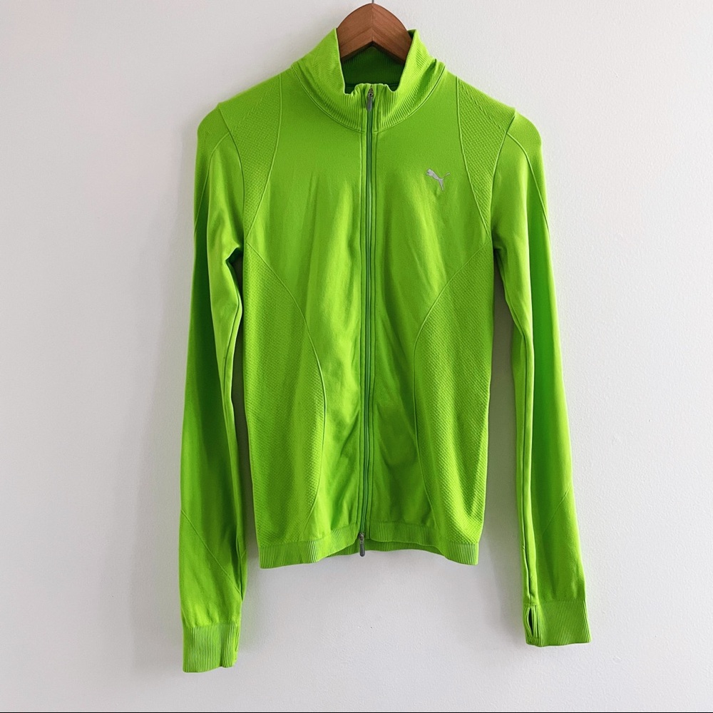 Puma Neon Green Long Sleeve Zip Up Athletic Jacket Small